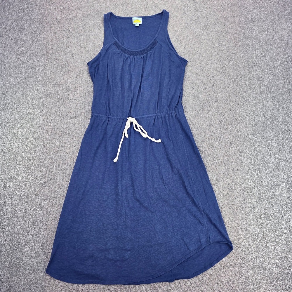C&C California Womens Navy Blue Slub Knit Sleeveless Drawstring Midi Dress M